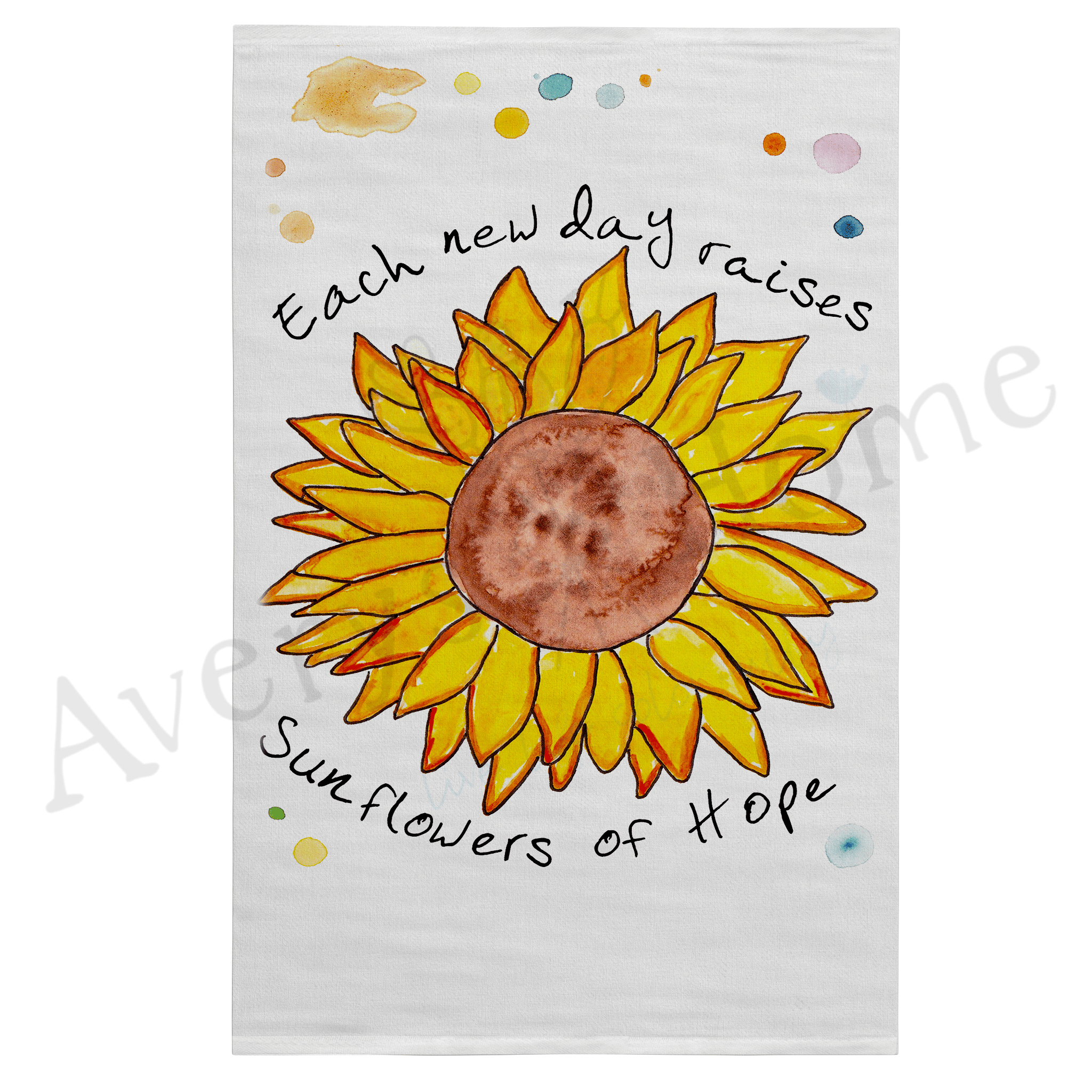 Sunflowers of Hope dish towel, 27x27 flour sack cotton